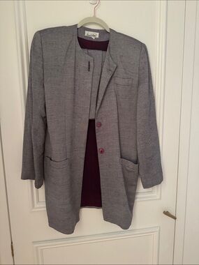 Light Gray Women's Long Jacket Coat and skirt set